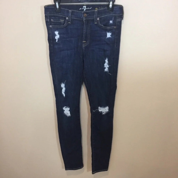 7 FAM Distressed The Skinny Jeans Sz 26 Dark Rinse - Picture 2 of 7